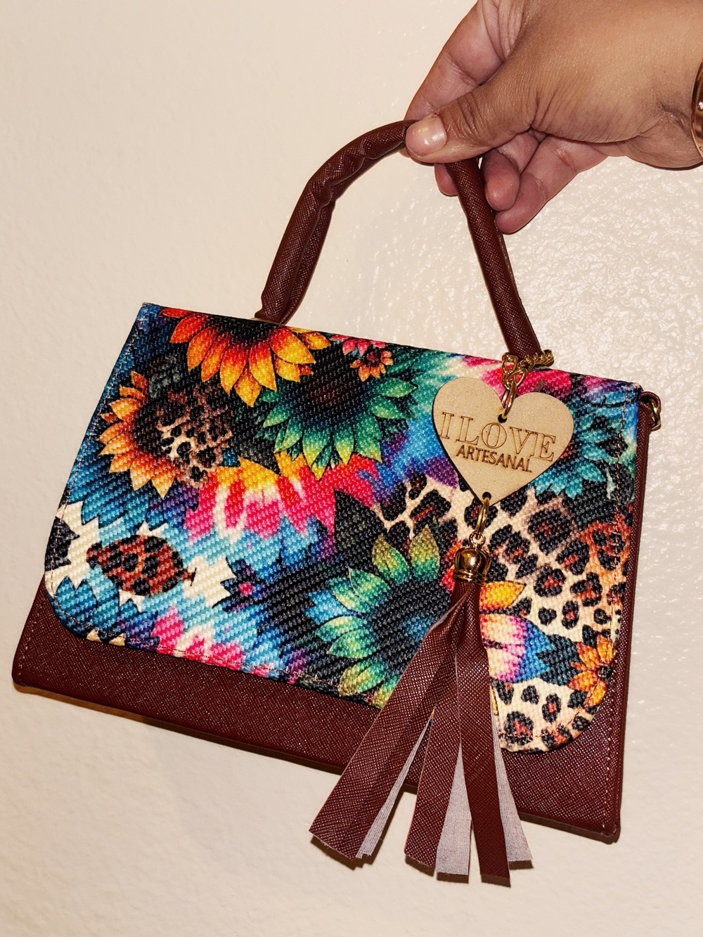 Multicolor Floral & Leopard Top-Handle Bag